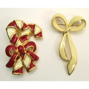 2 Christmas Candy canes and Laces Brooches
